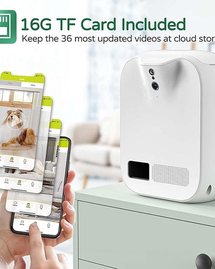 Pet Monitoring Camera Dog Treat Dispenser [New 2023 Pro] Two-Way Audio HD WiFi Dog Camera with 130° View, Remote Tossing App Compatible with Android/iOS, Night Vision, Wall Mounted CENGCEN