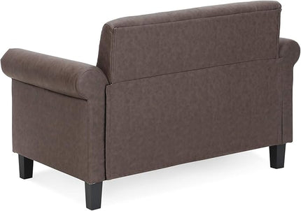 Furinno Bastia Vintage Modern Chesterfield Button Tufted Loveseat/Sofa Couch for Living Room, Brown Faux Leather - LeafyLoom