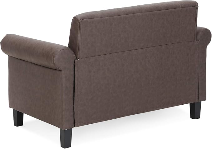 Furinno Bastia Vintage Modern Chesterfield Button Tufted Loveseat/Sofa Couch for Living Room, Brown Faux Leather - LeafyLoom