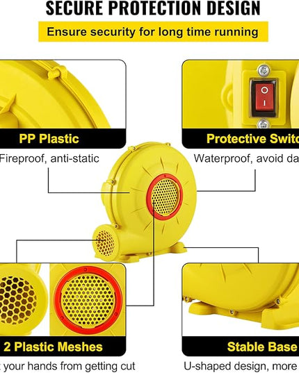 VEVOR Air Blower, 450W 0.6HP Inflatable Blower, Portable and Powerful Bounce House Blower, 1750Pa Commercial Air Blower Pump Fan, Used for Inflatable Bouncy Castle and Jump Slides, Yellow - LeafyLoom