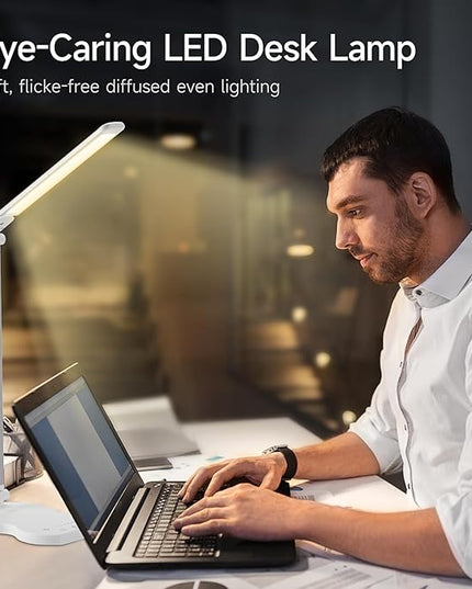 Led Desk Lamp with USB Charging Port, 5 Lighting Colors & 10 Brightness Reading Lamp, Foldable Dimmable LED Desk Light, 3000-6500K, Violin Shape Lamp Desk Lamps for Home Office-White - LeafyLoom