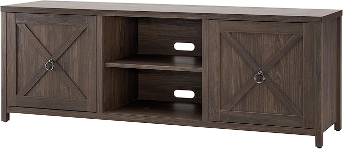 Henn&Hart Rectangular TV Stand for TV's up to 80" in Alder Brown, TV Stands for the Living Room - LeafyLoom