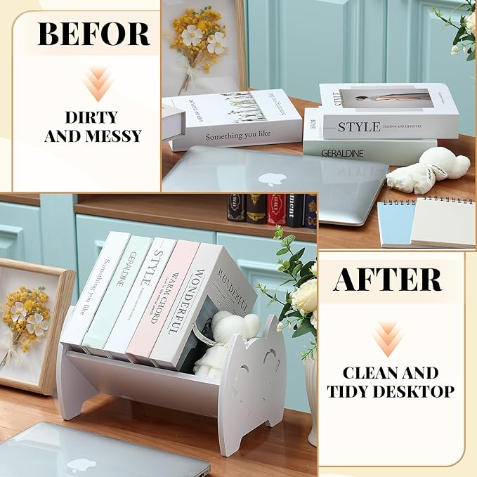 2 Pcs Kids Bookshelf Small Desktop Bookshelf Tilted Bookcase for Kids Room Slanted Tiny Table Top Mini Bookshelf Tabletop Bookshelf for Desk Magazine CD Display Organizer Storage Rack, White - LeafyLoom