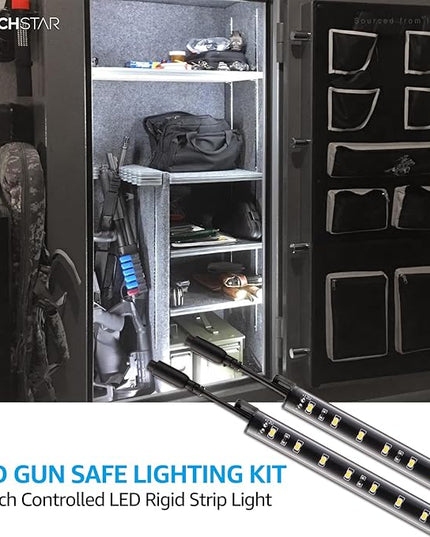 TORCHSTAR LED Safe Lighting Kit, (6) 12 Inch Linkable Light Bars + Rocker Switch + UL Power Adapter, 900LM, Input 100-240V, for Under Cabinet Gun Safe Locker Closet Showcase, 5000K Daylight TORCHSTAR