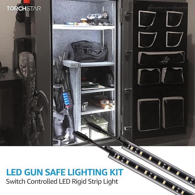 TORCHSTAR LED Safe Lighting Kit, (6) 12 Inch Linkable Light Bars + Rocker Switch + UL Power Adapter, 900LM, Input 100-240V, for Under Cabinet Gun Safe Locker Closet Showcase, 5000K Daylight TORCHSTAR