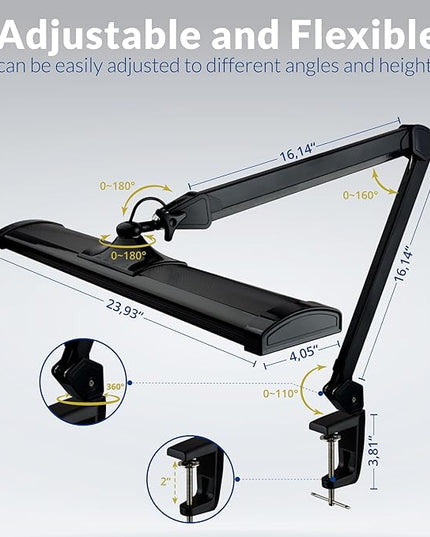 Super Bright 2,300 Lumens Powerful Professional Eye Care LED Desk Lamp, Brightness Adjustable, Task Light for Home, Beauty, Crafting, Office, Workbench (Daylight, Dimmable, Black) - LeafyLoom