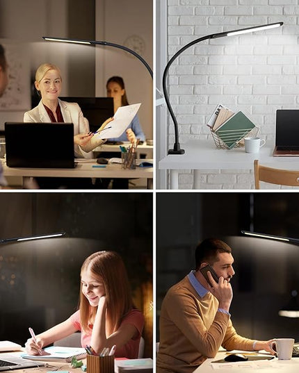 YOUKOYI LED Desk Lamp with Clamp,10W Swing Arm Clamp Lamp, 5 Brightness Levels & 4 Color Modes, Gooseneck Lamps Touch Control, Architect Desk Lamp for Home Office, Reading, Work(Black) - LeafyLoom