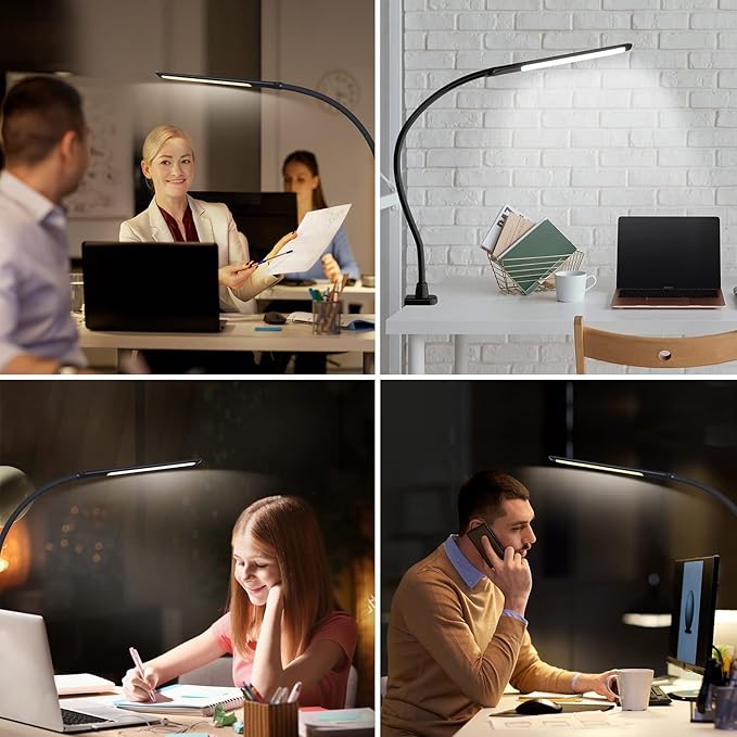 YOUKOYI LED Desk Lamp with Clamp,10W Swing Arm Clamp Lamp, 5 Brightness Levels & 4 Color Modes, Gooseneck Lamps Touch Control, Architect Desk Lamp for Home Office, Reading, Work(Black) - LeafyLoom
