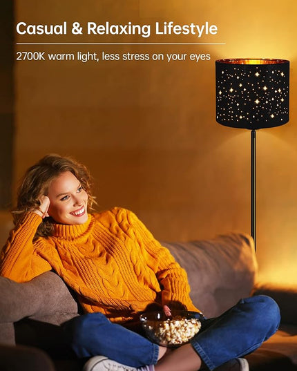 BoostArea Floor Lamp, Standing Lamp, 6W LED Floor Lamps with Black Lampshade, 2700K, Foot Switch, E26 Socket, 58" Tall Metal Pole Lamp, Simple Floor Lamps for Living Room/Bedroom/Farmhouse, Star - LeafyLoom
