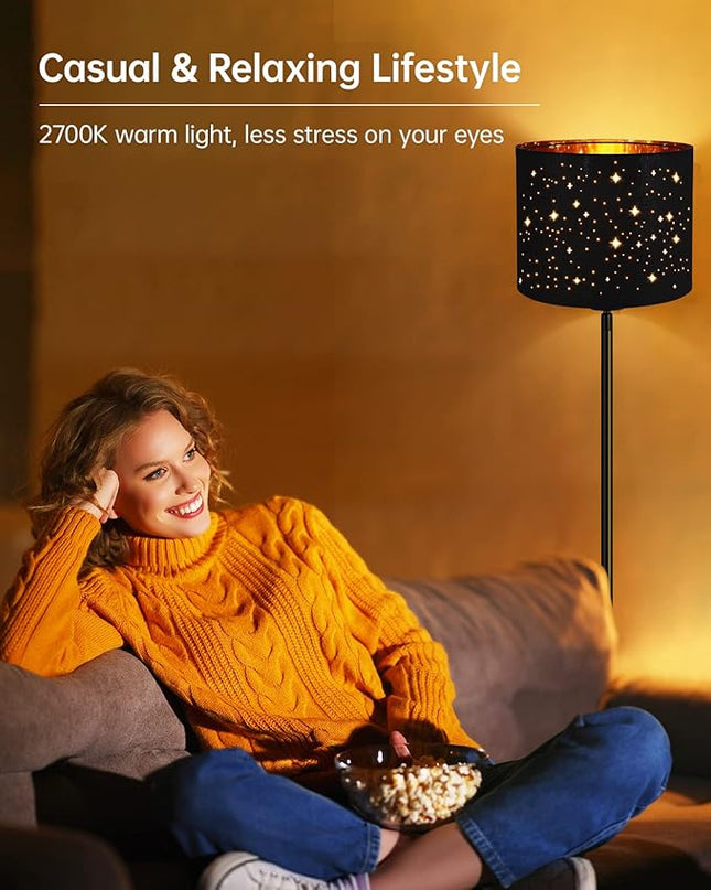 BoostArea Floor Lamp, Standing Lamp, 6W LED Floor Lamps with Black Lampshade, 2700K, Foot Switch, E26 Socket, 58" Tall Metal Pole Lamp, Simple Floor Lamps for Living Room/Bedroom/Farmhouse, Star - LeafyLoom