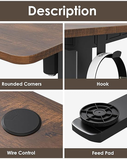 STARY Electric Adjustable Height Sit Stand Home Office Desk with Splice Board, 55x24, Rustic Brown/Black Frame - LeafyLoom