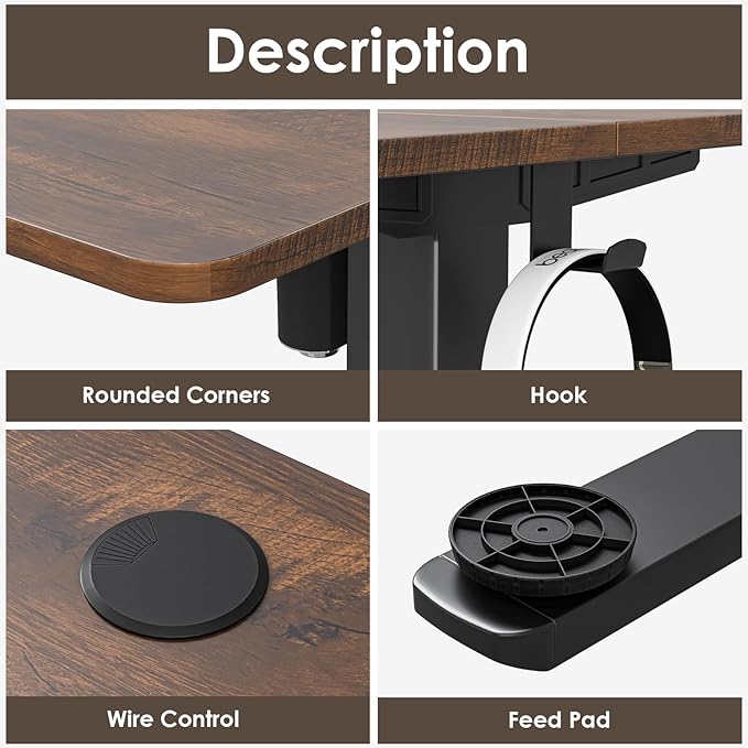 STARY Electric Adjustable Height Sit Stand Home Office Desk with Splice Board, 55x24, Rustic Brown/Black Frame - LeafyLoom