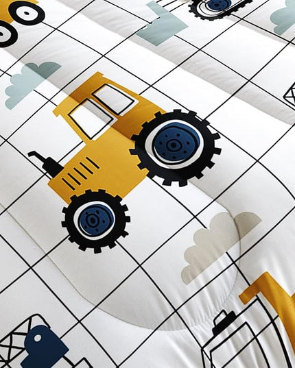 Datura home Construction Truck Comforter Set for Boys Kids Children, Machinery Excavators Vehicles Cartoon Tractor Bedding with 1 and 2 Pillowcases(Construction Queen 90x90inches) - LeafyLoom