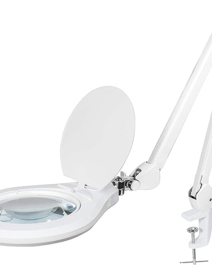Neatfi Elite XL HD Bifocals Super LED Magnifying Lamp with Clamp, Glass Lens, 6500K, Glare-Free, Nonpolar Dimming (6 Inch Lens, White) - LeafyLoom
