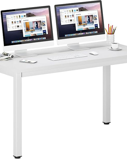 DlandHome 55 inches Large Computer Desk, Composite Wood Board, Decent and Steady Home Office Desk/Workstation/Table, BS1-140WW White and White Legs, 1 Pack - LeafyLoom