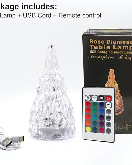 Iceberg Shape Crystal Touch Lamp RGB Tablelamp Night Light, Colorful Remote Control USB Rechargeable Dimmable Creative Lovely Gift Bedside Lights for Home Bedroom Decor - LeafyLoom