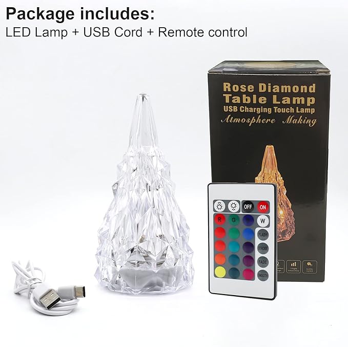 Iceberg Shape Crystal Touch Lamp RGB Tablelamp Night Light, Colorful Remote Control USB Rechargeable Dimmable Creative Lovely Gift Bedside Lights for Home Bedroom Decor - LeafyLoom