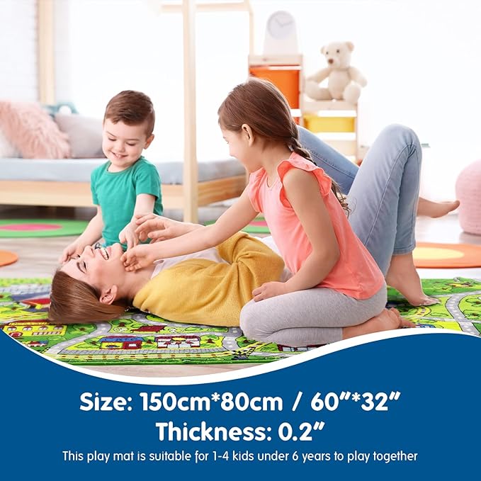 Booooom Jackson Car Mat for Kids Toy Cars,Soft Kids Play Rug,Non Slip Race Car Rug Car Play Mat,Road Rug,Train Rug,Washable Kids Rug for Bedroom Boys,Playroom,Preschool,Area Rug for Kids Room Cars - LeafyLoom