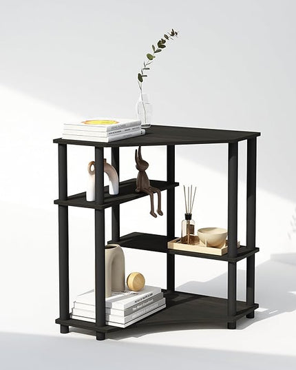 Furinno Turn-N-Tube Multipurpose Corner Shelf, Display Rack, Bookshelf, Espresso/Black - LeafyLoom