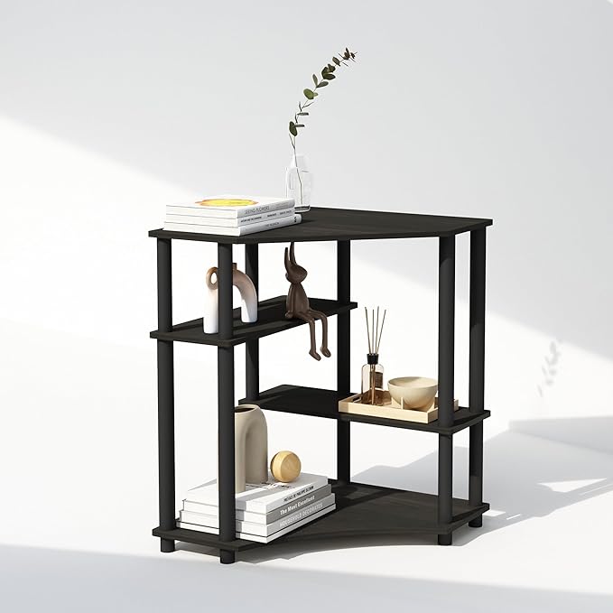 Furinno Turn-N-Tube Multipurpose Corner Shelf, Display Rack, Bookshelf, Espresso/Black - LeafyLoom