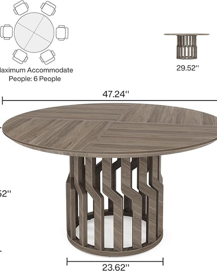 Round Dining Table for 4-6 People, 47-Inch Gray Dining Room Table, All-Wood Design Circle Kitchen Table with Strong Pedestal Base, Modern Dinner Table for Dining Room - LeafyLoom