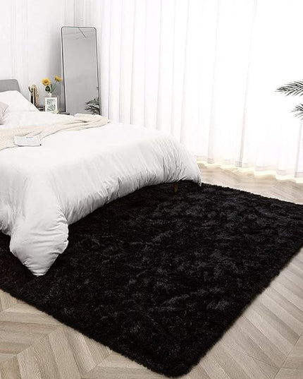 YOBATH Fluffy 8x10 Feet Area Rugs for Living Room Bedroom, Large Modern Soft Fuzzy Shaggy Carpet Shag Rugs Girls Boys Kids Nursery Dorm Room, Black - LeafyLoom