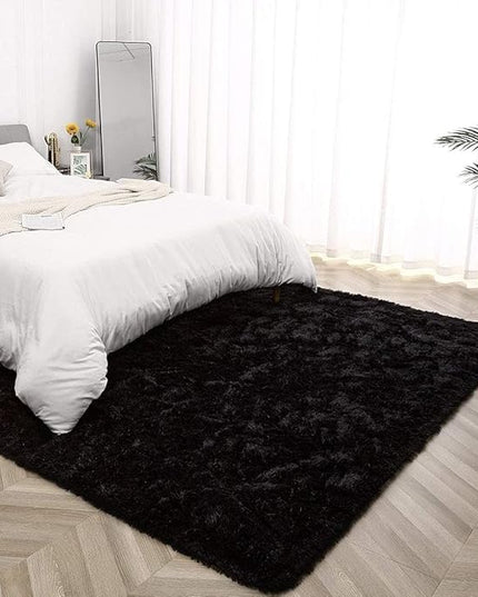 YOBATH Fluffy Shag Area Rug, Black Rugs for Bedroom 4x6 Feet, Plush Shaggy Rug for Living Room, Indoor Modern Bedside Rug for Kids Girls Boys Room, Shag Carpet for Dorm Nursery Room - LeafyLoom