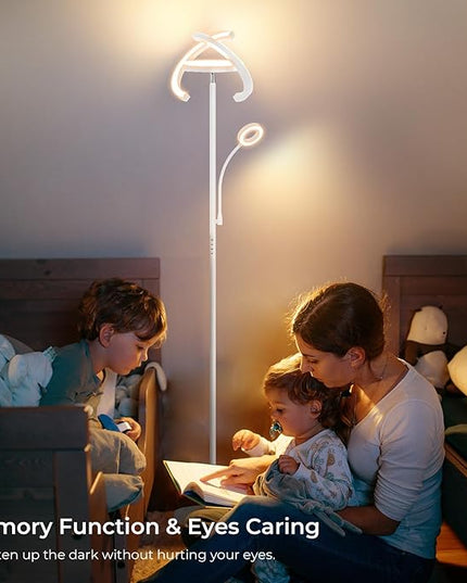 FIMEI 3 in 1 Floor Lamp, Modern Bright Standing Lamp with Split Rotatable Outer Ring Light and Small Reading Light, 4 Color and Dimmable, 3-Way Independent Control for Living Room Office, White - LeafyLoom