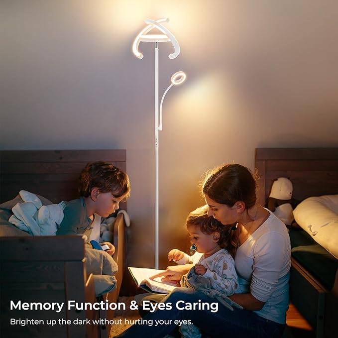 FIMEI 3 in 1 Floor Lamp, Modern Bright Standing Lamp with Split Rotatable Outer Ring Light and Small Reading Light, 4 Color and Dimmable, 3-Way Independent Control for Living Room Office, White - LeafyLoom