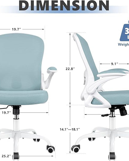 Office Chair Desk Chair, Ergonomic Mesh Computer Chair Home Office Desk Chairs, Swivel Task Chair Mid Back Breathable Rolling Chair with Adjustable Lumbar Support Flip Up Armrest (Light Blue) - LeafyLoom