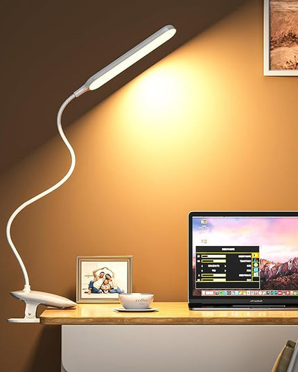Desk Lamp, Table Lamp 1500mAh Dimmable Reading Lamp with Clamp and Type-C Charging Port, Desk Light for Home Office Reading Working Studying Gooseneck Adjustable Flexible - White - LeafyLoom