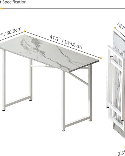 47 inch Folding Desk No Assembly Required, Writing Gaming Computer Camping Table, Home Office Desk, White Marble - LeafyLoom