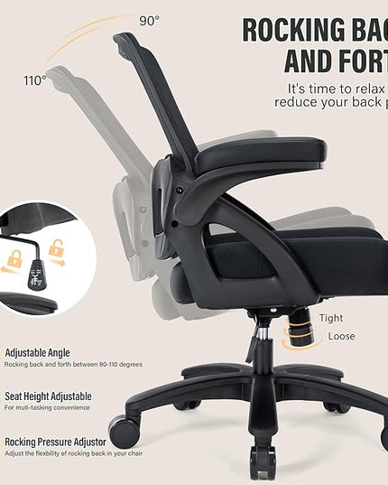 Big and Tall Office Chair 400lb- Mesh Ergonomic Heavy Duty Desk Chair- Flip Arms, Plus Size Wide Seat Executive Computer Chair for Large People- Home Office Swivel Rolling Task Chairs - LeafyLoom