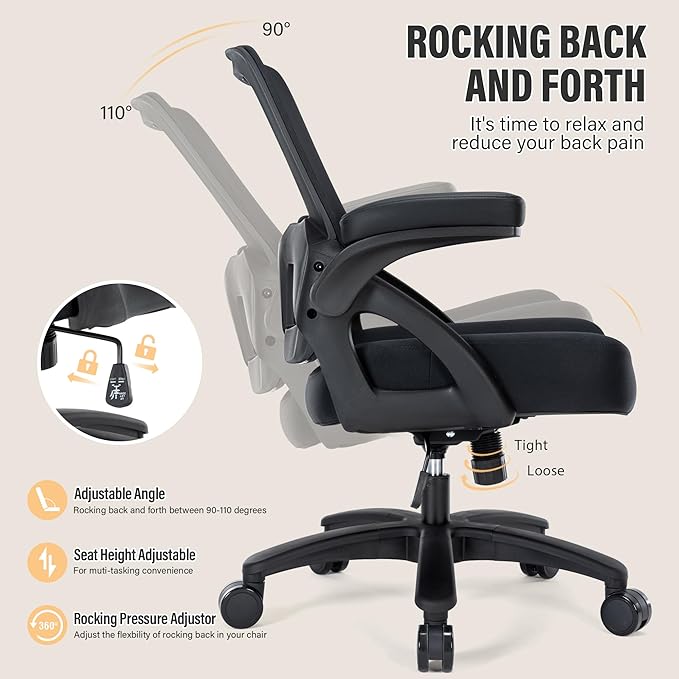 Big and Tall Office Chair 400lb- Mesh Ergonomic Heavy Duty Desk Chair- Flip Arms, Plus Size Wide Seat Executive Computer Chair for Large People- Home Office Swivel Rolling Task Chairs - LeafyLoom