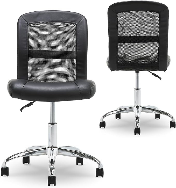 Serta Essential Armless Desk Chair Small TaskChair with Wheels, Breathable Mesh Back, SertaQuality Foam Cushion Seat for Comfort, Functional, Lightweight and Versatile, Task, Black - LeafyLoom