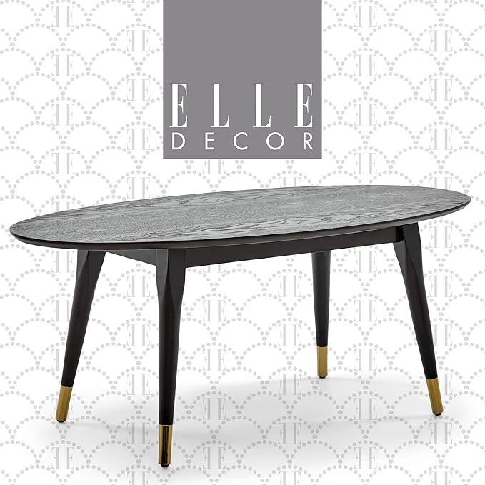 Elle Decor Clemintine Mid-Century Modern Living Room Furniture Collection, Oval Coffee Table, French Black - LeafyLoom