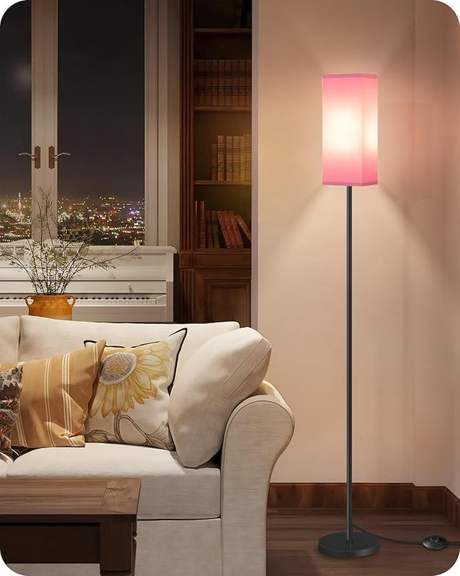 Floor Lamp, Pole Lamp with Foot Switch, Modern Standing Lamp Lampshade, Minimalist Freestanding Lamp (Bulb Not Included), for Living Room, Bedroom Office FCC Listed, Black and Pink P07LD05 - LeafyLoom