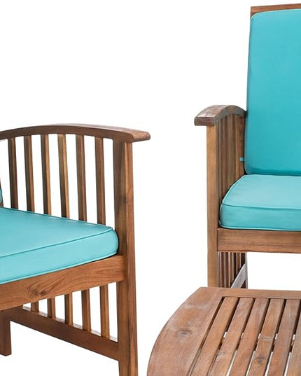 SAFAVIEH Outdoor Collection Rocklin Natural/ Aqua Cushion 4-Piece Conversation Patio Set - LeafyLoom