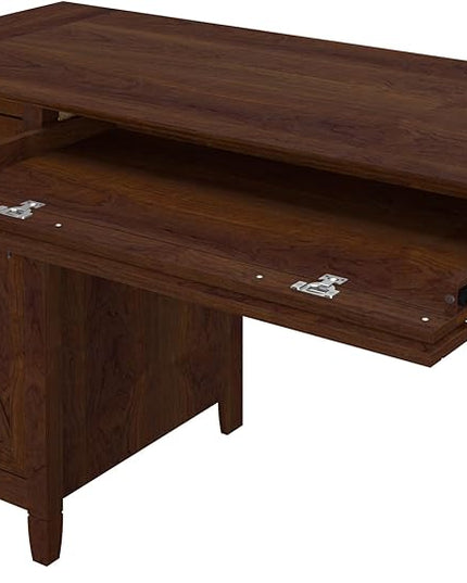 Bush Furniture Key West Computer Desk with Storage | Farmhouse PC Table for Home Office in Bing Cherry | 54W x 24D - LeafyLoom