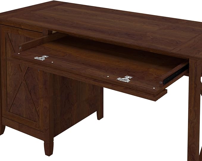 Bush Furniture Key West Computer Desk with Storage | Farmhouse PC Table for Home Office in Bing Cherry | 54W x 24D - LeafyLoom