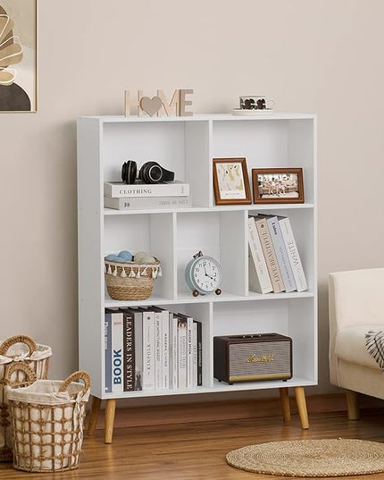 YAHARBO White Bookshelf,3 Tier Book Shelf with Legs, 7 Cube Minimalist Bookcase,Storage Organizer Shelves Display Bookcases for Bedroom,Living Room - LeafyLoom