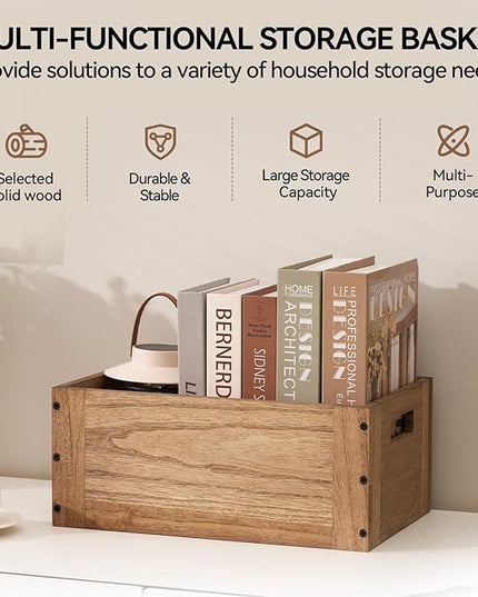 KIRIGEN Stackable Wood Storage Cube /Basket/ Bins Organizer for Home Books Clothes Toy - Modular Open Cubby Storage System - Office Bookcase Closet Shelves C15-DBR - LeafyLoom