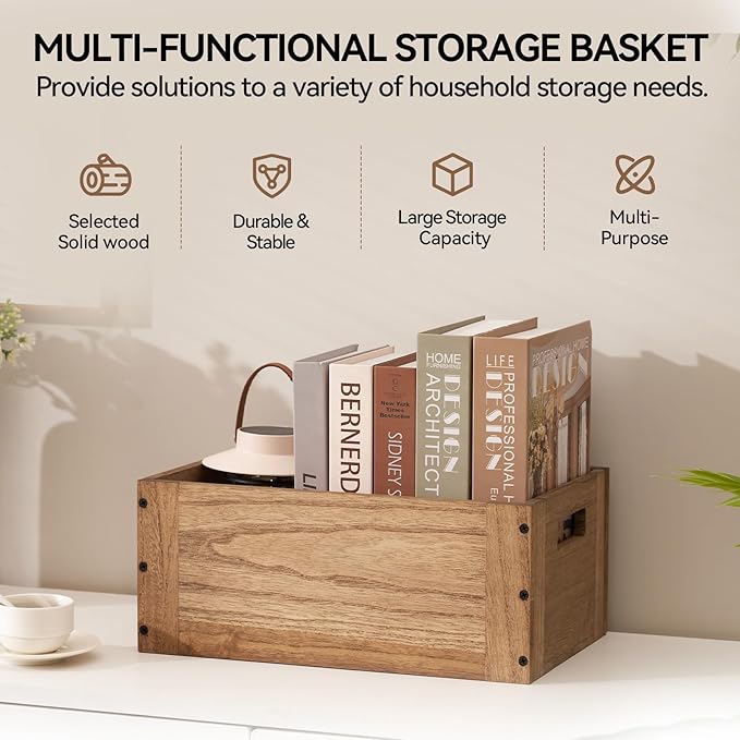 KIRIGEN Stackable Wood Storage Cube /Basket/ Bins Organizer for Home Books Clothes Toy - Modular Open Cubby Storage System - Office Bookcase Closet Shelves C15-DBR - LeafyLoom