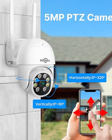 Hiseeu Security Cameras Wireless Outdoor System 5MP PTZ&Bullet Cameras IP66 Waterproof -Night Vision Motion Alert with 1TB Storage WiFi Security Camera No Monthly Fees Hiseeu