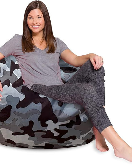 Posh Creations Bean Bag Chair for Kids, Teens, and Adults Includes Removable and Machine Washable Cover, Soft Nylon - Camo Gray and White, 48in - X-Large - LeafyLoom