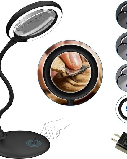 Magnifying Glass with Light and Stand, 5X Desk Magnifying Desk Lamp, Table Magnifier Lamp for Senior Close Work Reading Crafts - LeafyLoom