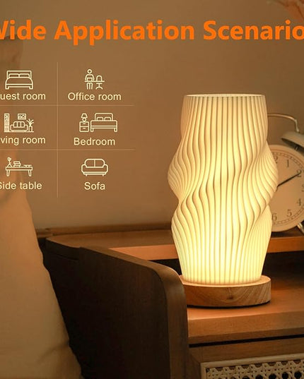 Bedside Lamps for Bedroom Nightstand Lamp,Vintage Style Striped Small Night Light Lamp,Gold Mini Modern Lamp with Woodbase,Gold Mini Table Lamp LED Lights for Living Room,Dorm,Kids Room,Office - LeafyLoom