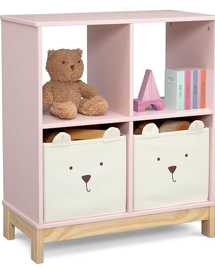 Delta Children babyGap Graham 4-in-1 Convertible Crib with Storage Drawer + Brannan Bear Bookcase with Bins + Brannan Bear Wall Shelf with 4 Hooks, Blush Pink/Dark Pink (Bundle) - LeafyLoom