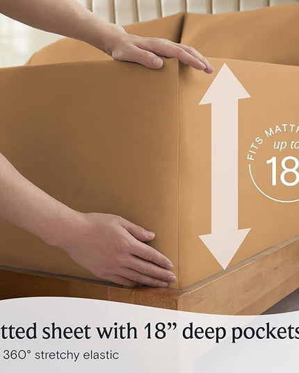 LuxClub 4 PC Sheet Sheets Deep Pockets 18" Eco Friendly Wrinkle Free-Kids-Fitted Sheets Machine Washable Hotel Bedding Silky Soft - Gold Twin - LeafyLoom