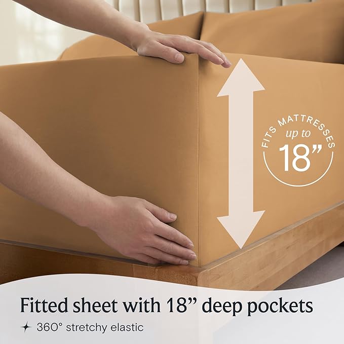 LuxClub 4 PC Sheet Sheets Deep Pockets 18" Eco Friendly Wrinkle Free-Kids-Fitted Sheets Machine Washable Hotel Bedding Silky Soft - Gold Twin - LeafyLoom